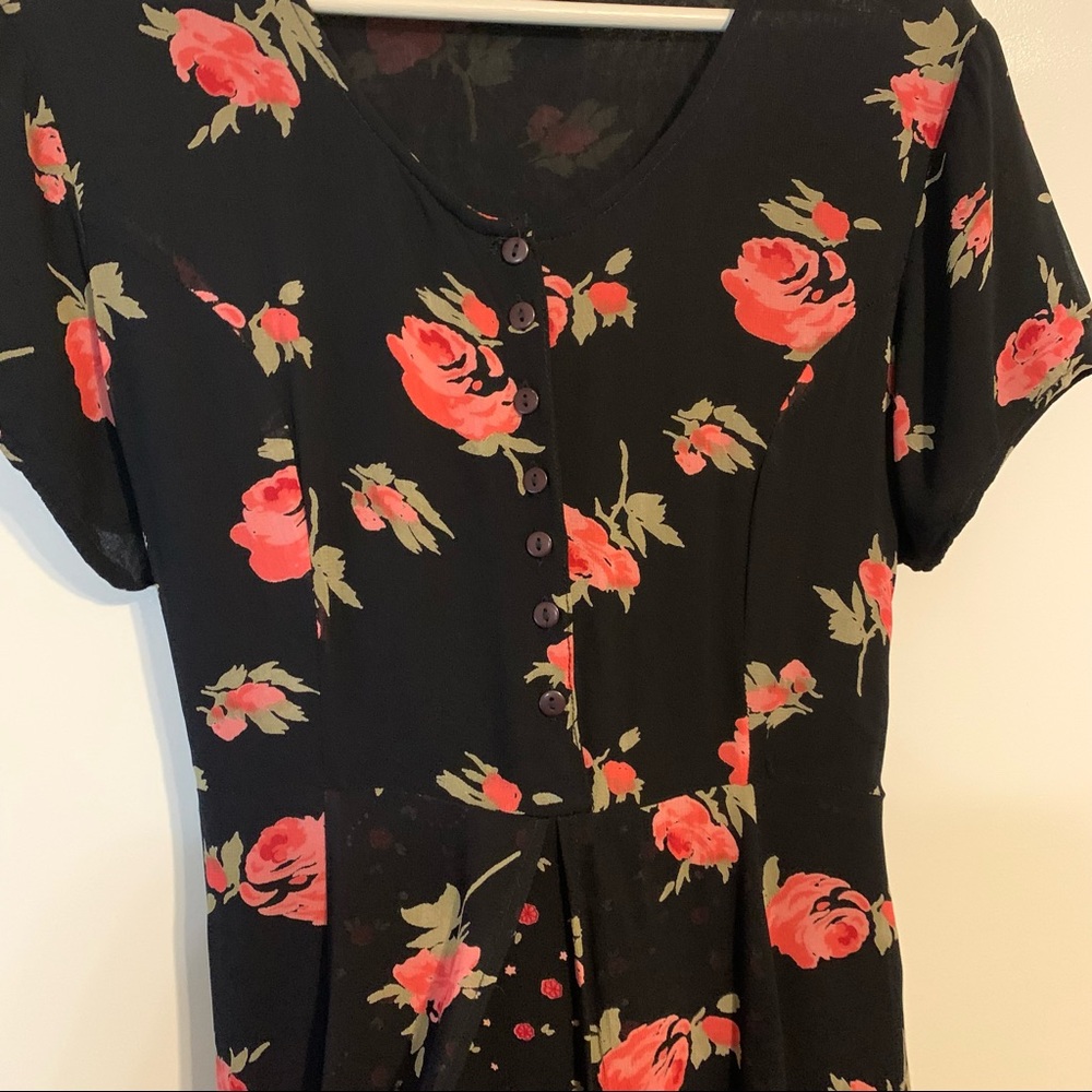 Indira L rayon midi dress ditzy floral flowers roses button front lined soft - Picture 4 of 14